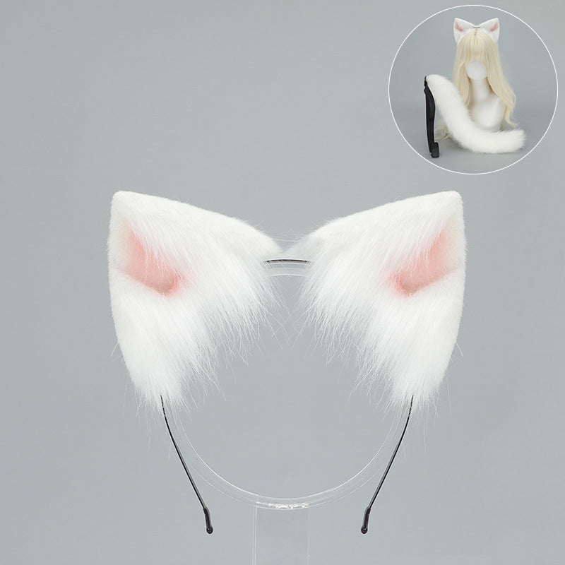 Cat Ear Headband and Tail Set - Plush, Trendy Cat Costume Accessory