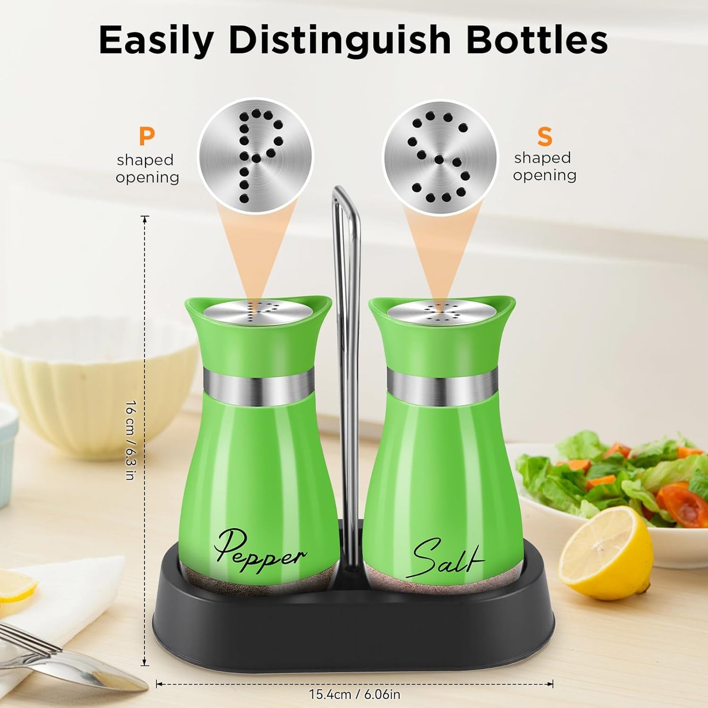 Salt and Pepper Shakers Set - 4 Oz Glass Bottom Spice Dispensers