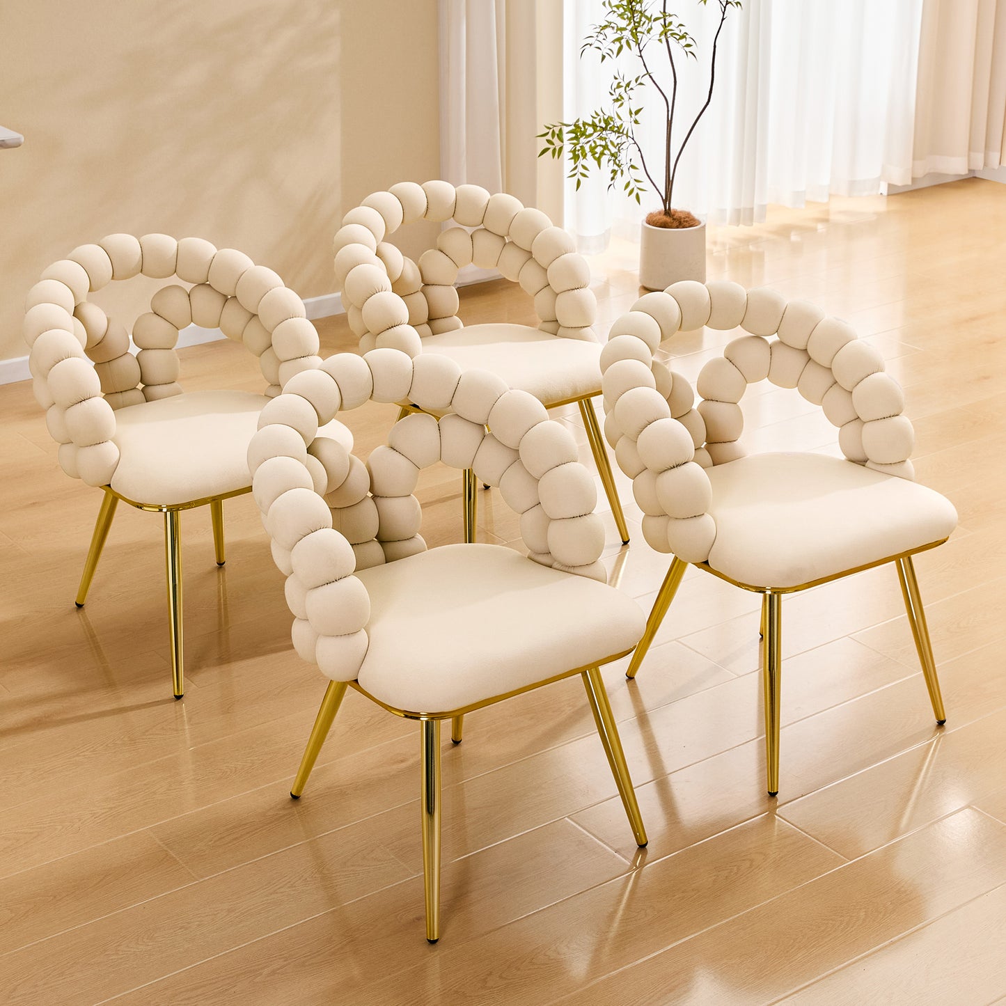 Modern Velvet Dining Chair With Bubble Back, Accent Gold Metal Legs,