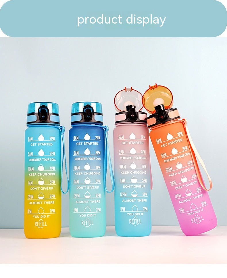 Large Capacity Sports Water Bottle - Gradient Cup with Lanyard 1000ml