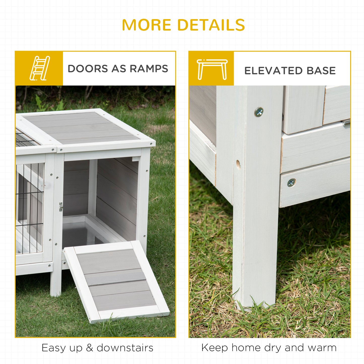 Indoor Rabbit Hutch with Pull-Out Tray and Divided Board - White, 970x560x260mm