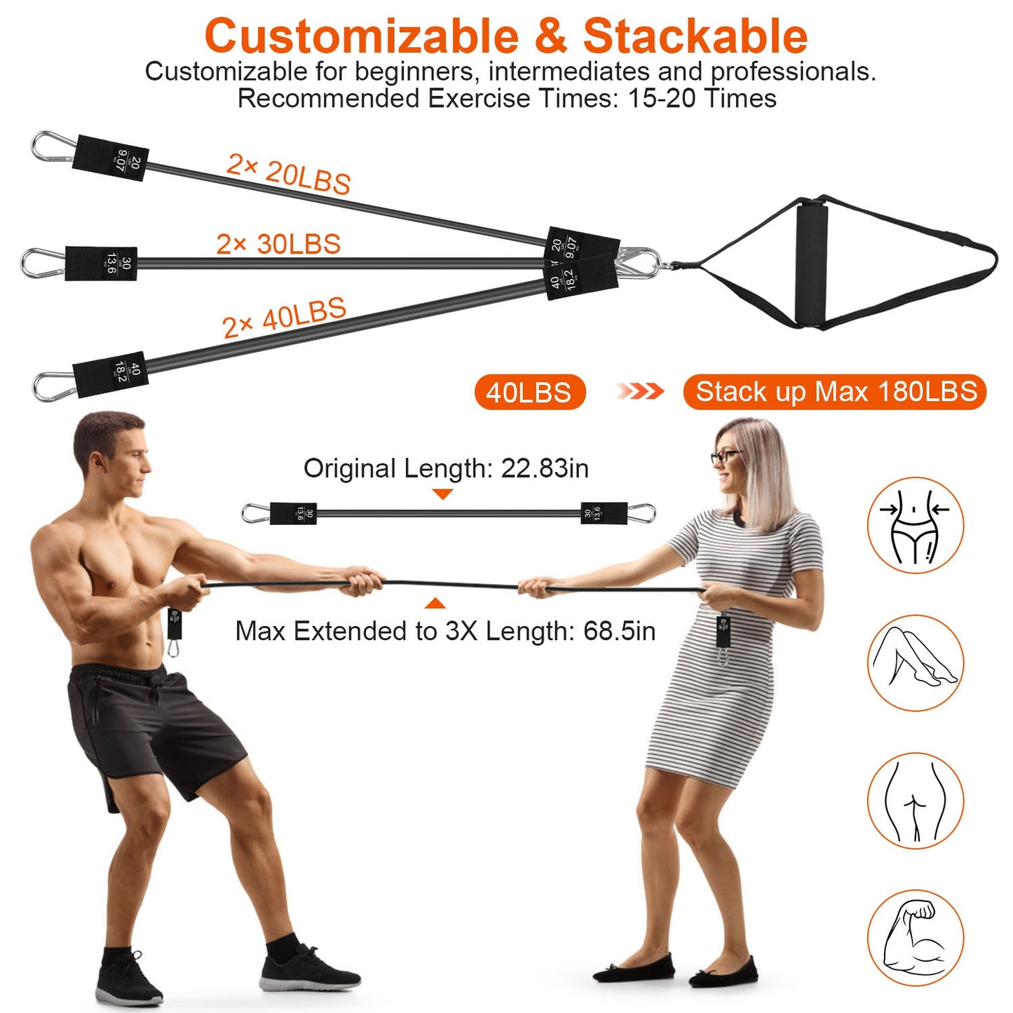 Multifunctional Pilates Bar Kit with Elastic Resistance Bands