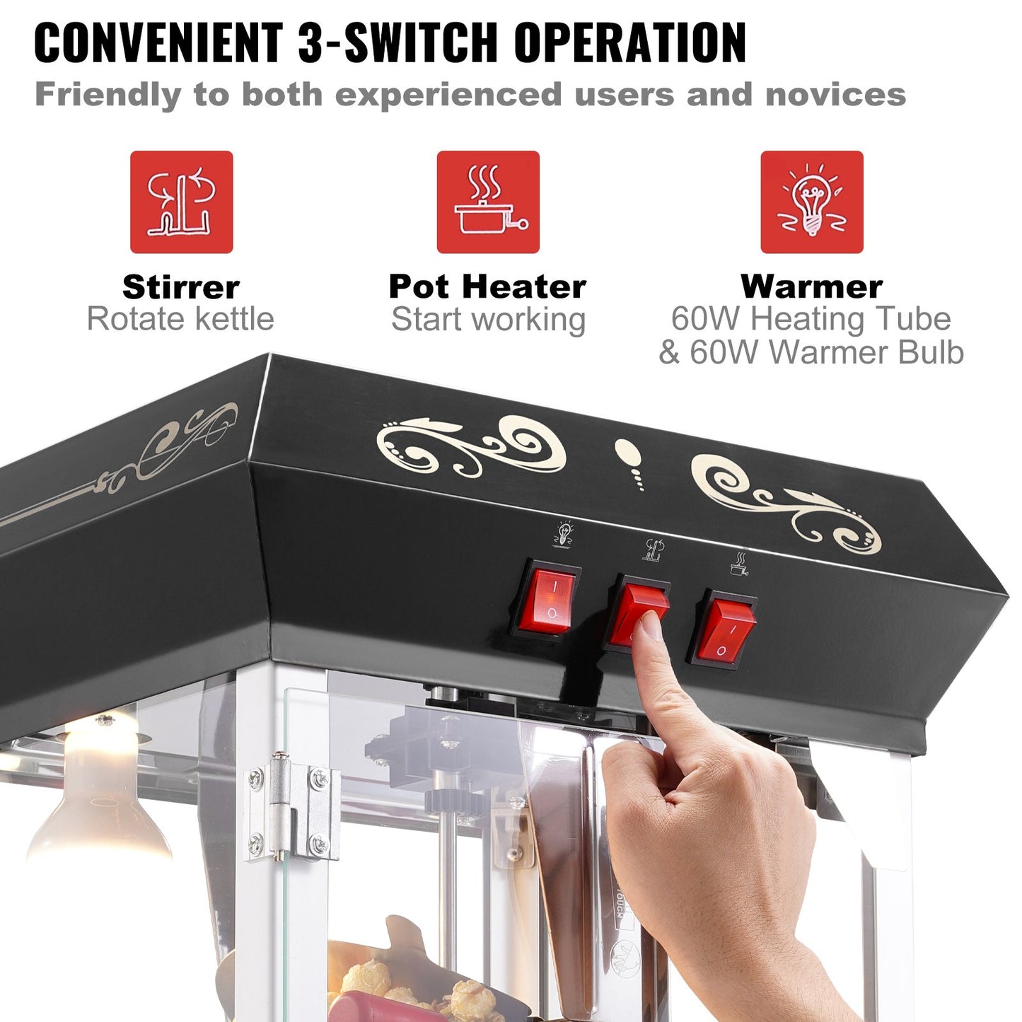 Commercial Popcorn Maker Machine 850W 8 Oz Countertop Popcorn Popper - Black