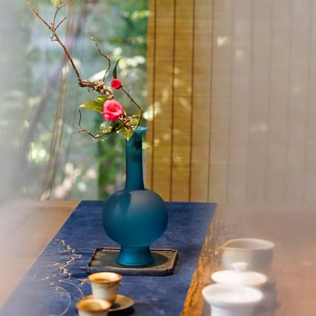 Chinese-Style Transparent Glass Flower Vase - Handmade Home Decor