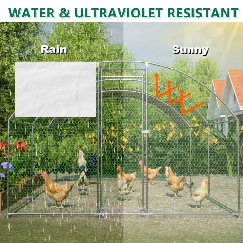 Large Metal Chicken Coop with Waterproof UV Cover Walk-In Yard Enclosure
