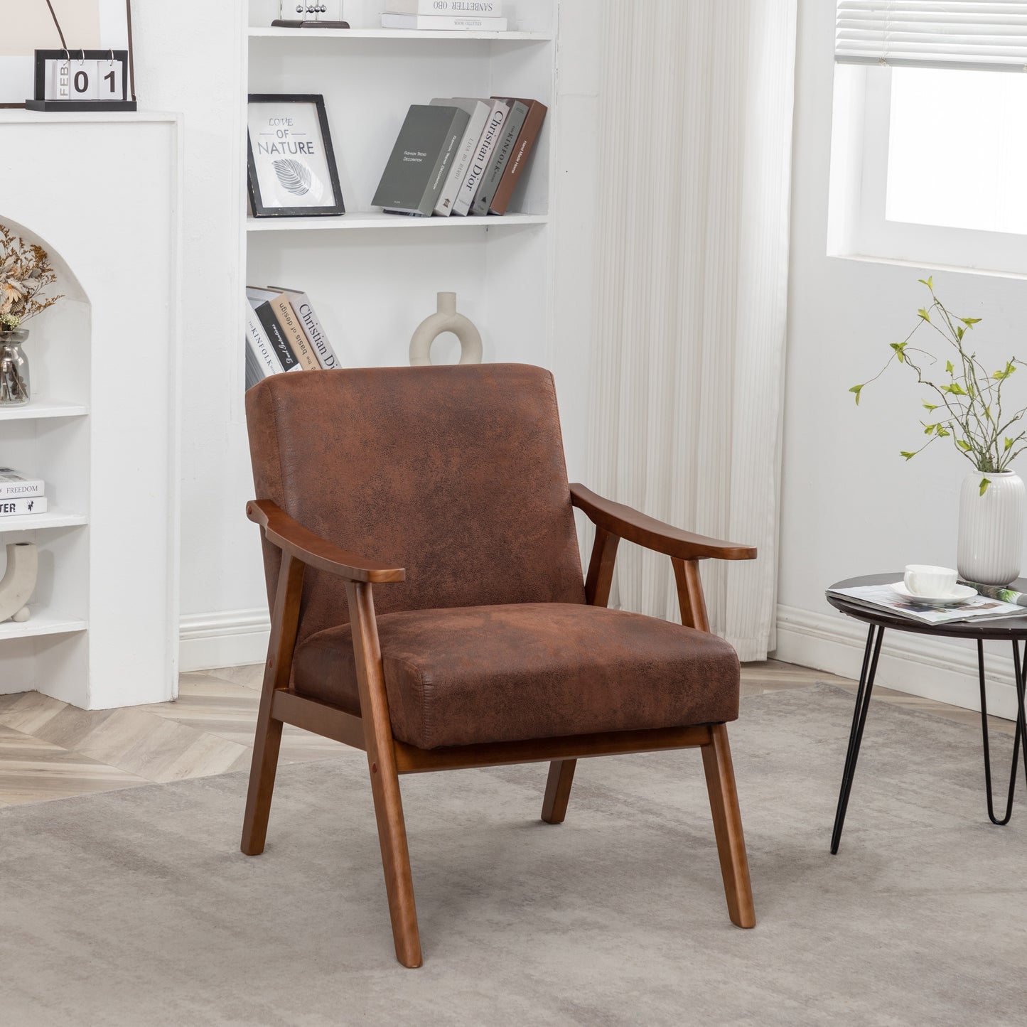 Accent Chair With Microfiber Upholstery And Solid Wood Frame, Classic