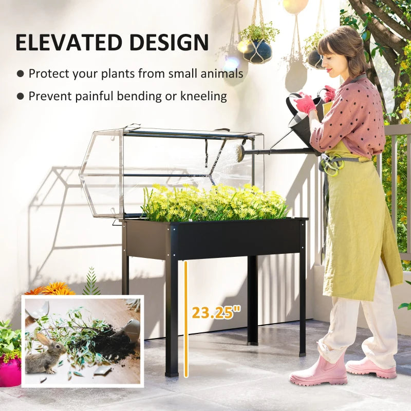Elevated Garden Bed with Greenhouse Cover - Black, 39.4x18.9x48.8in