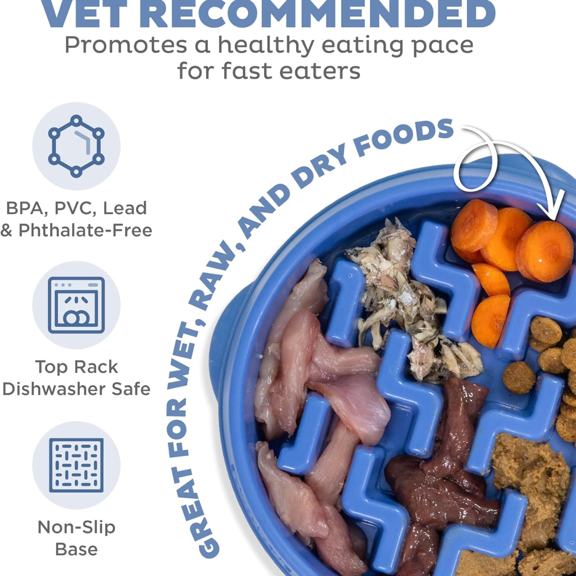 Medium Slow Feed Dog & Cat Bowl 2-Cup Capacity Non-Slip Blue Puzzle Feeder