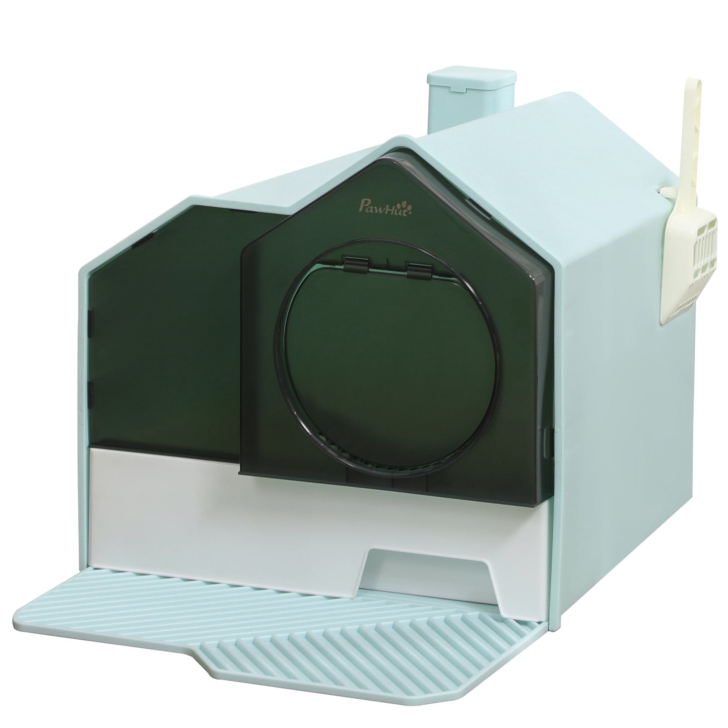 Hooded Cat Litter Box with Litter Mat, Odor Control, Light Blue