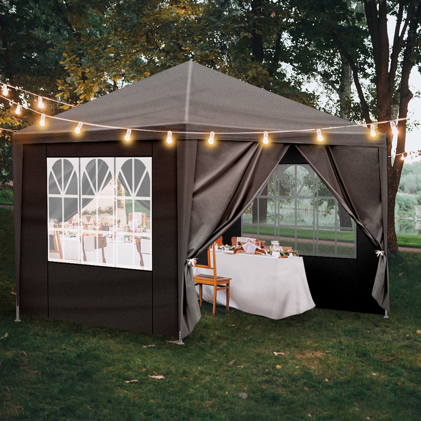 10x10ft Black Outdoor Party Tent with Sturdy Iron Frame