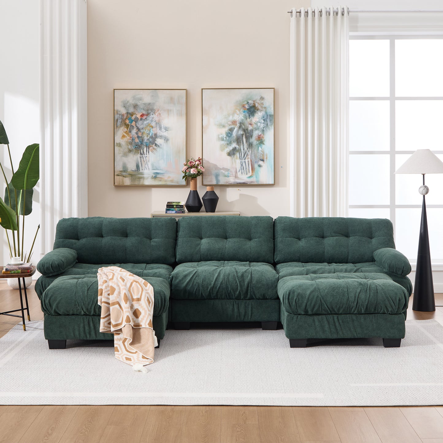 U Shaped Modular Sectional Sofa - Comfy Deep Seat Cloud Couch - Green