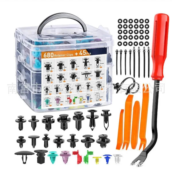 680pcs Car Bumper Clips Fastener Set - Universal Auto Retainer Kit with Removers & Storage Box