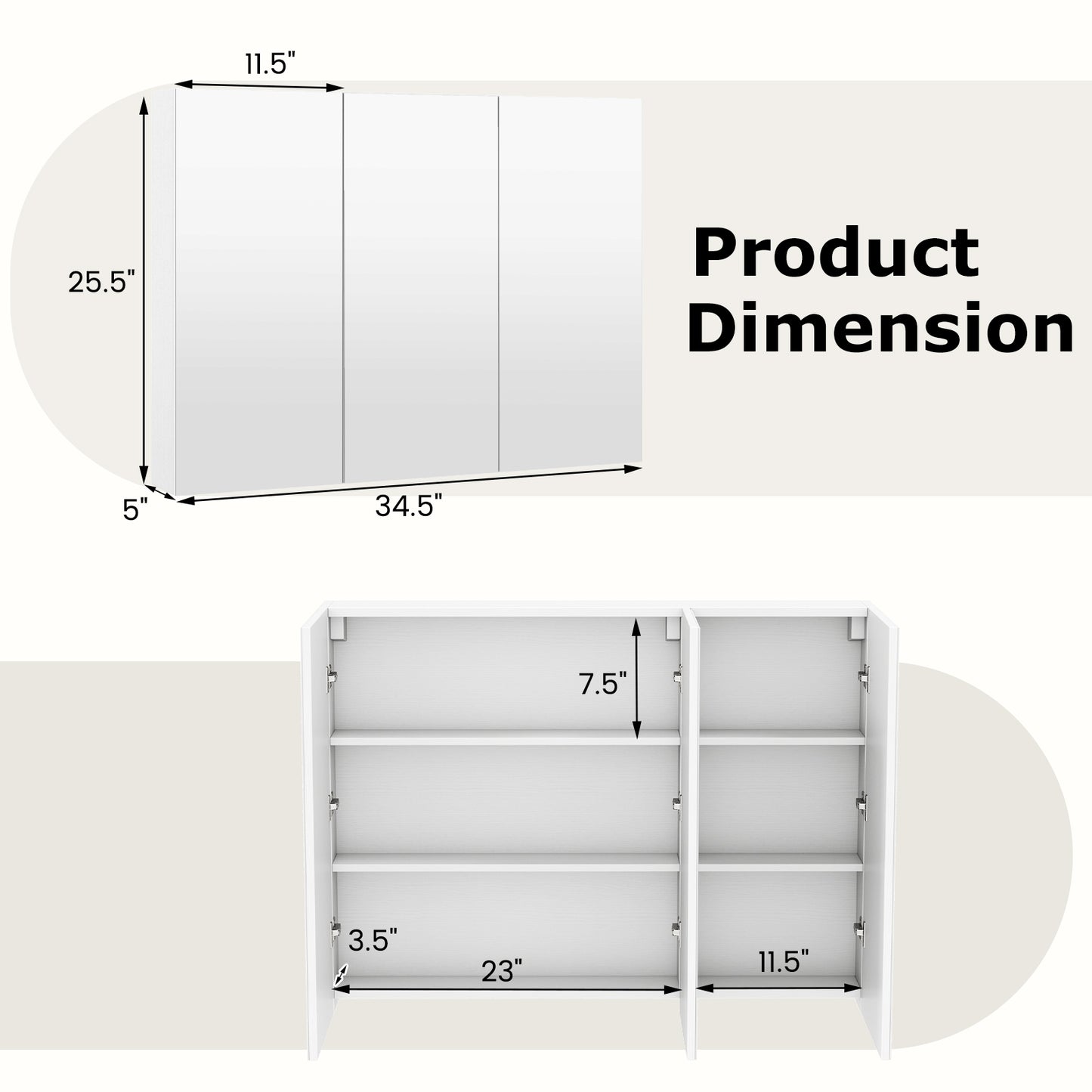 Frameless Wall Mounted Bathroom Mirror Cabinet - 3 Doors