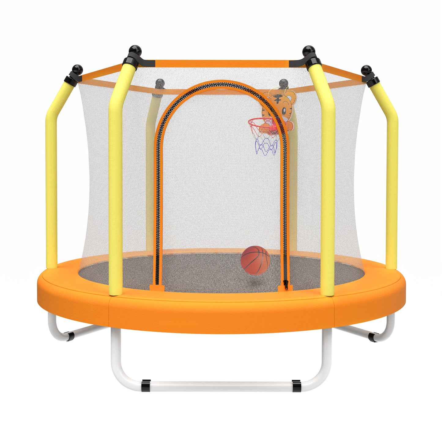 55-Inch Kids Trampoline for Indoor & Outdoor Play with Hoop - Yellow
