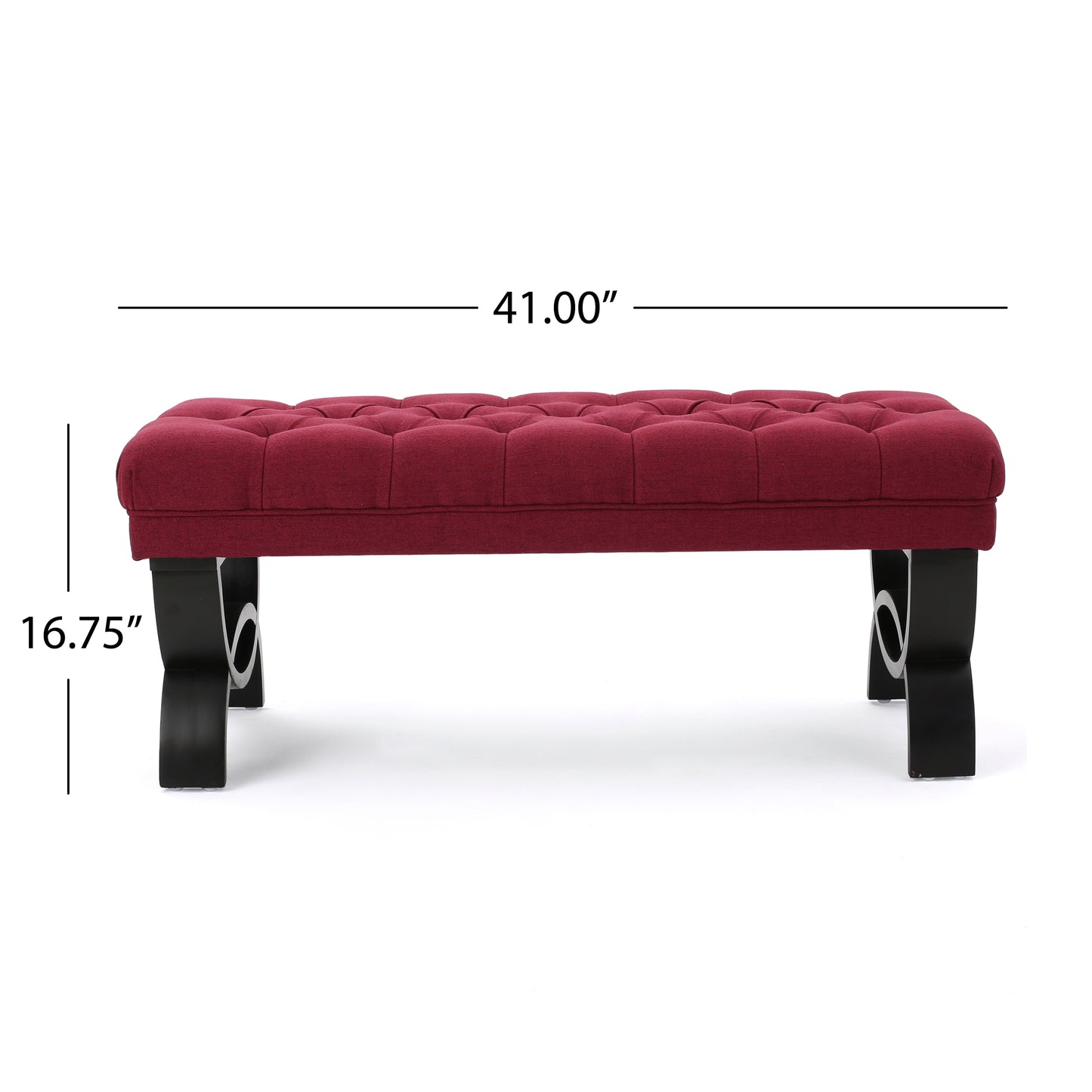 Red Fabric Ottoman Bench with Button Tufting