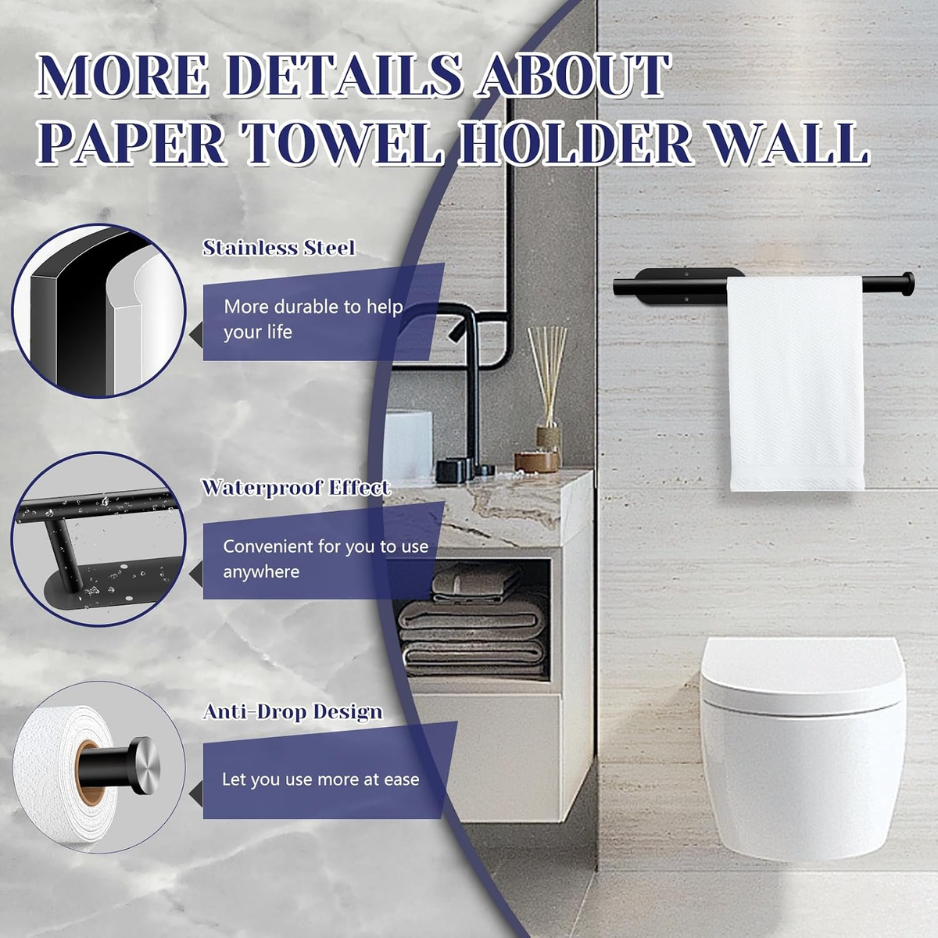 Black Under-Cabinet Paper Towel Holder - Self-Adhesive Stainless Steel