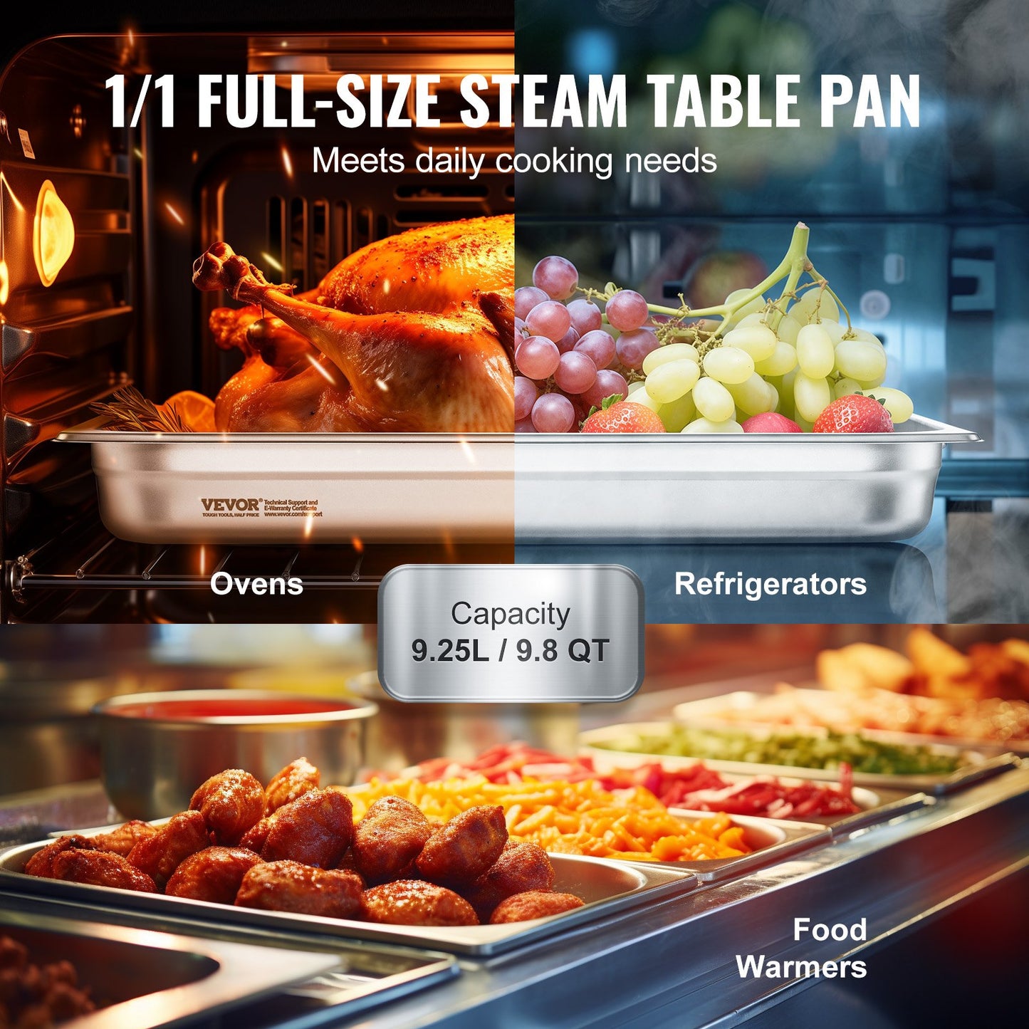 6 Pack Full-Size Stainless Steel Steam Table Pans - 2.5-Inch Deep