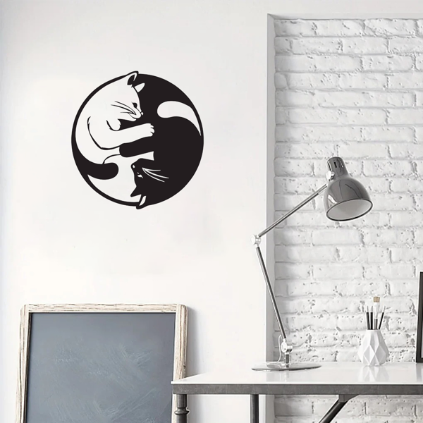 Yin Yang Cat Silhouette Wall Art - Aluminum Home Decor
