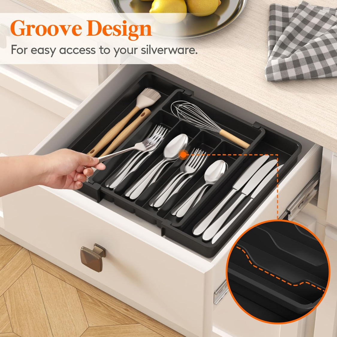 Expandable Plastic Silverware Organizer - 7 Compartment Utensil Tray