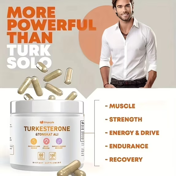 Turkesterone & Tongkat Ali Supplement - 60 Vegan Capsules for Muscle Growth