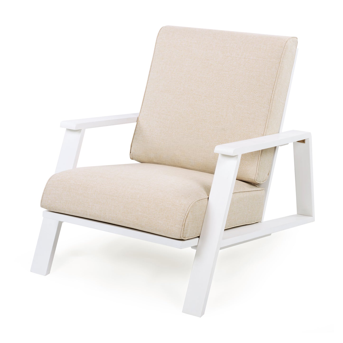 Outdoor Club Chair with Beige Cushion & Acacia Wood Frame