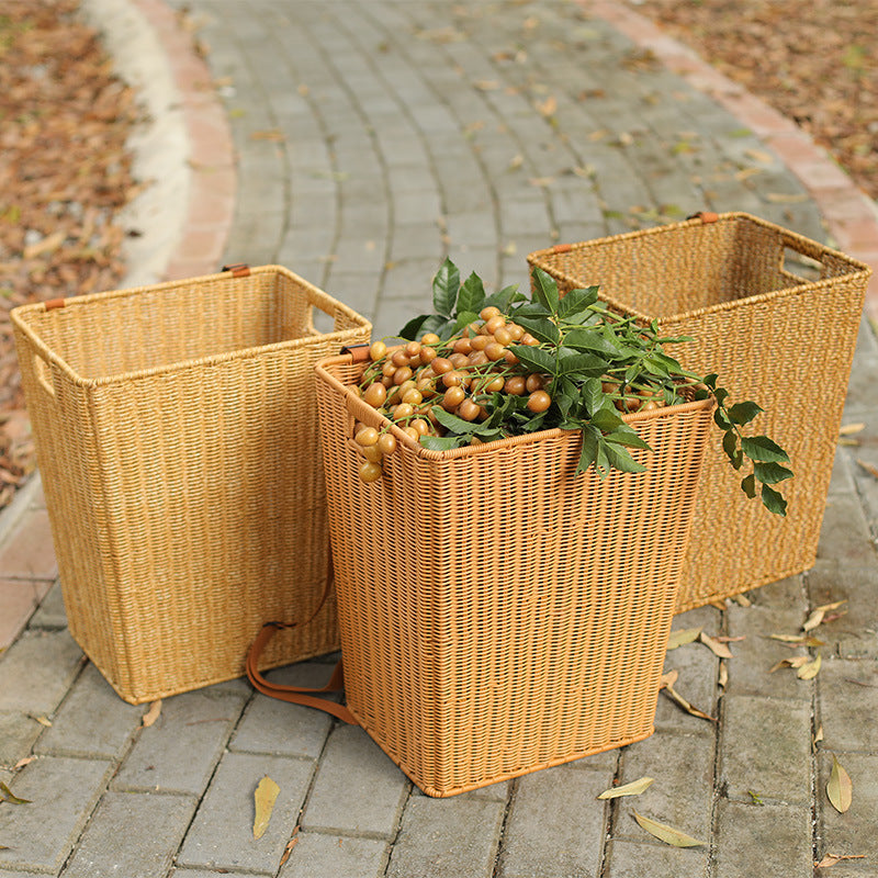 Portable Plastic Storage Basket - Bamboo-Woven Design for Home Organization