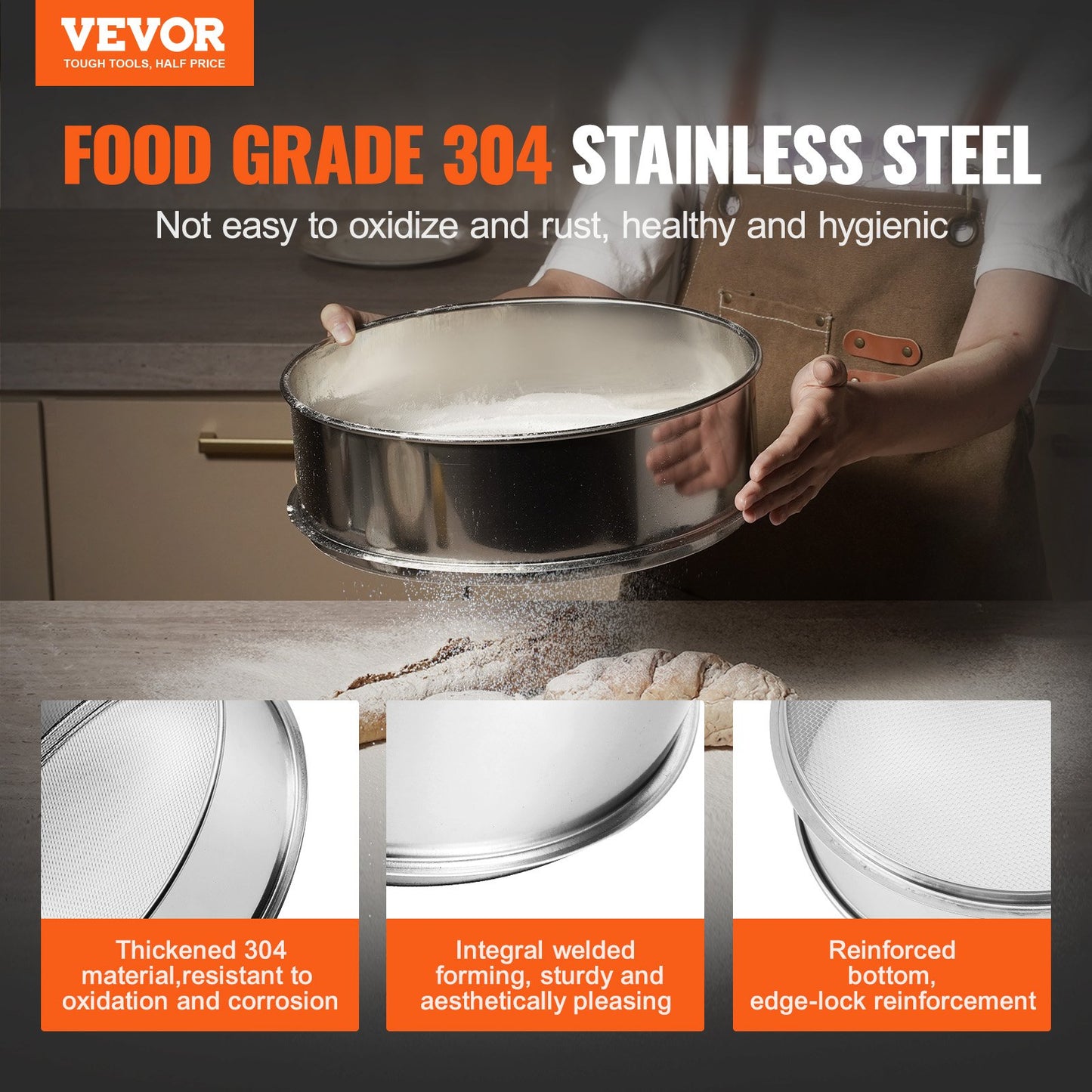 Stainless Steel Flour Sieve Fine Mesh Sifter for Baking and Cooking