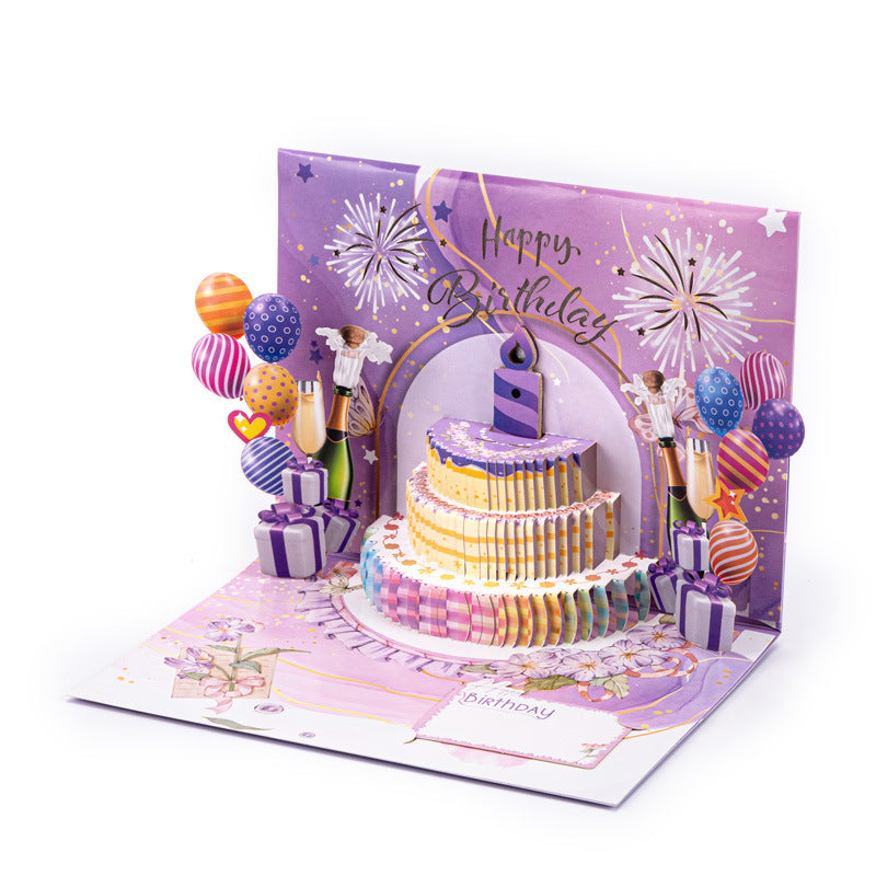 3D Cake Greeting Card with Music Blowing - 15x20cm Chinese Ink Style