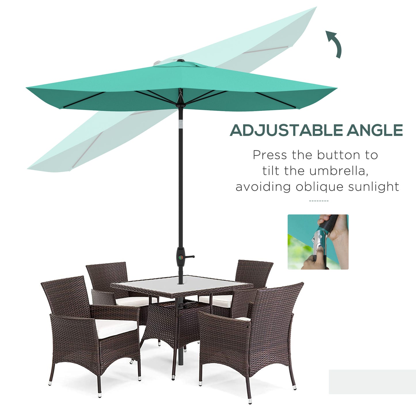 Rectangular Market Umbrella with Crank & Tilt - Teal