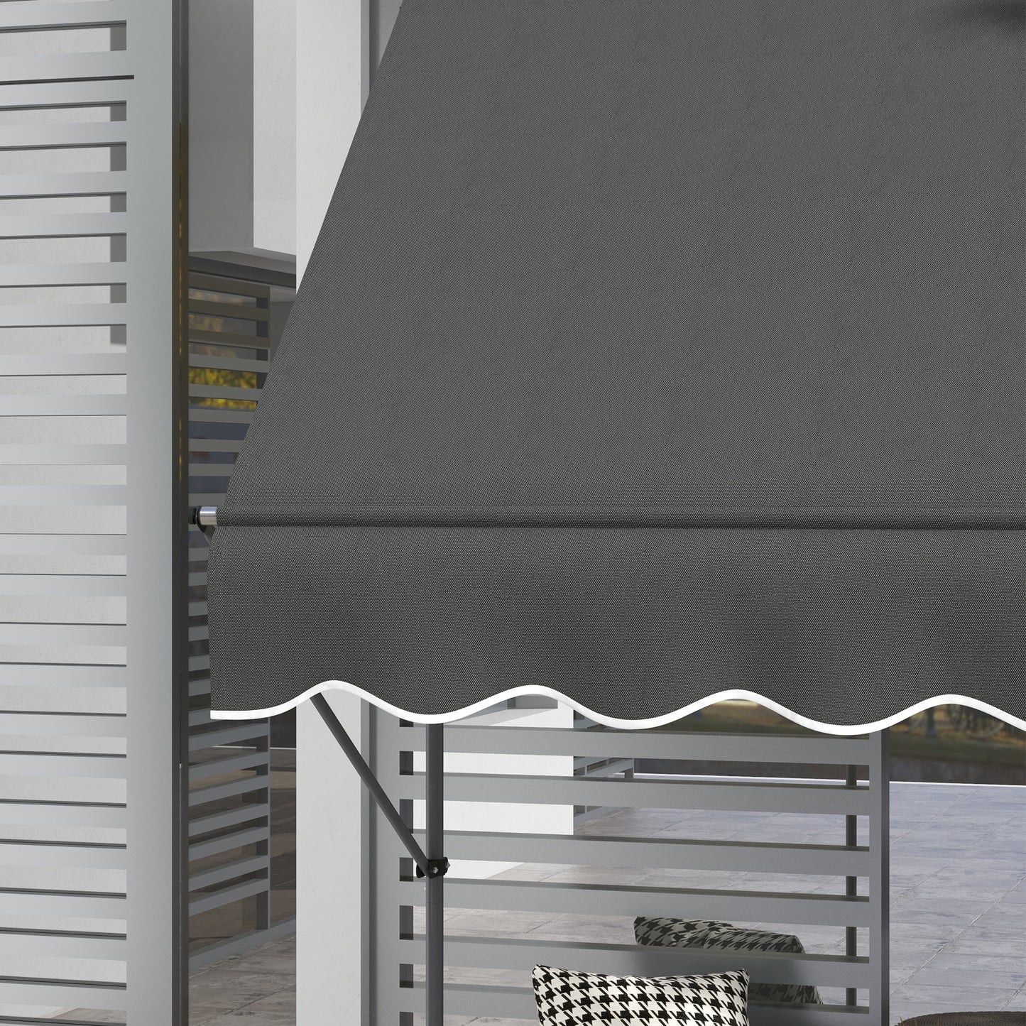 Manual Retractable Awning - UV Resistant Dark Gray Patio Shade