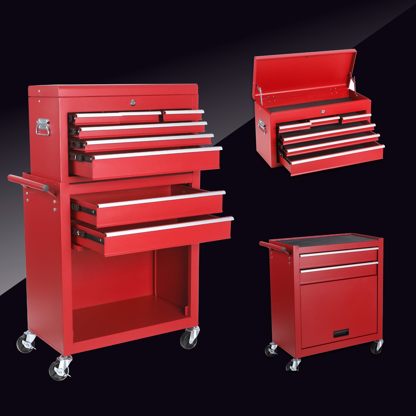 8-Drawer Rolling Tool Chest with Detachable Top Toolbox - Steel Garage Storage Cart, Lockable Wheels
