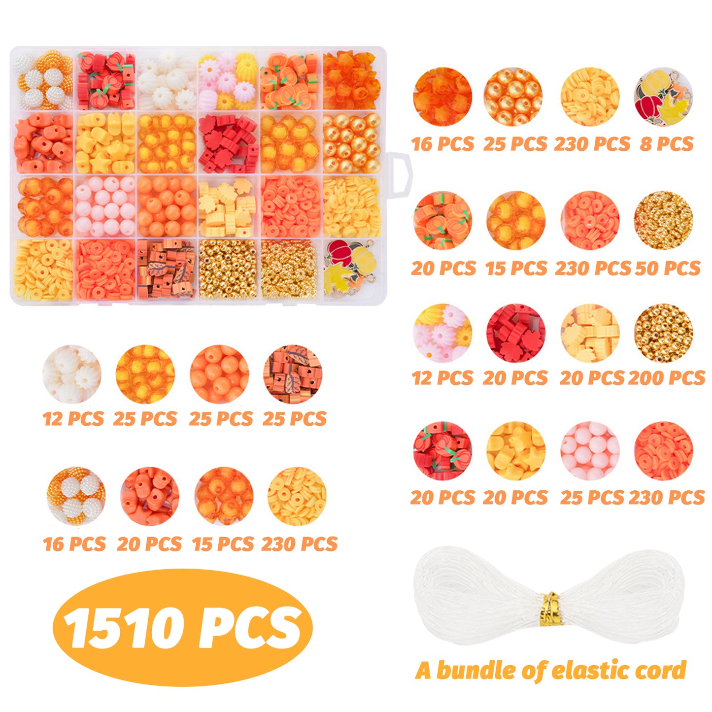 1510 Pcs Fall Theme Bracelet Beads Kit - Plastic & Colorful