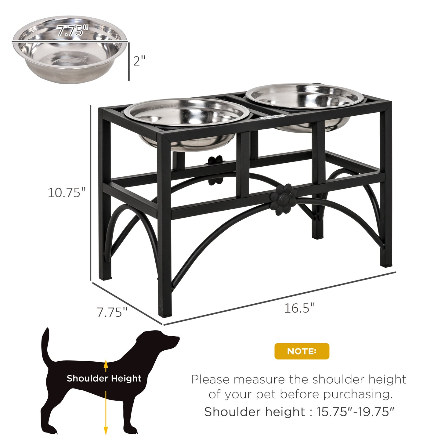 17-Inch Double Stainless Steel Elevated Dog Food Bowl Stand - Heavy Duty Pet Feeding Station