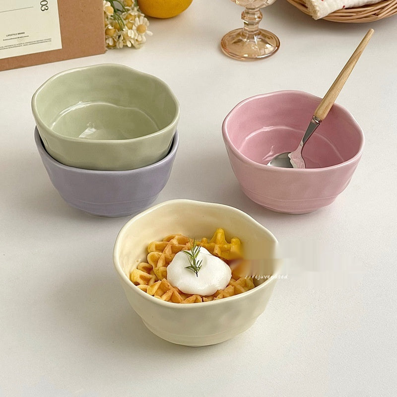 Candy Color Ceramic Rice Bowl - Irregular Modern Dinnerware for Adults