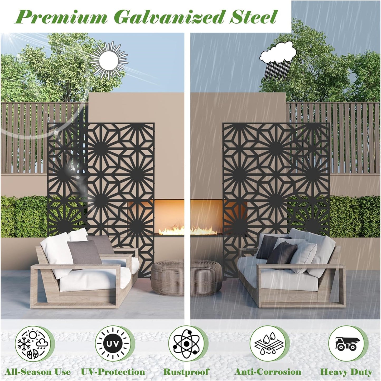 Freestanding Metal Privacy Screen - Black Flower Design for Balcony & Garden