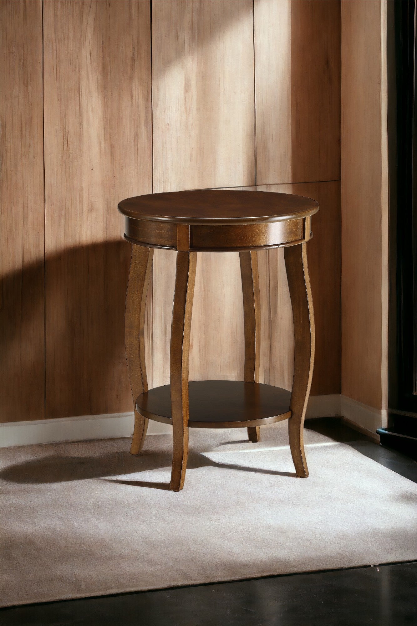 Walnut Finish Accent Table with Open Storage Shelf