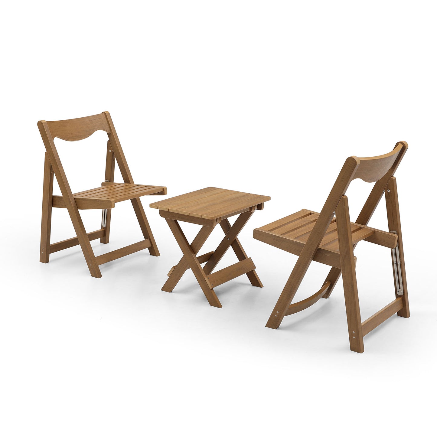 Foldable Outdoor Bistro Set with 2 Chairs and Rectangular Table - Teak