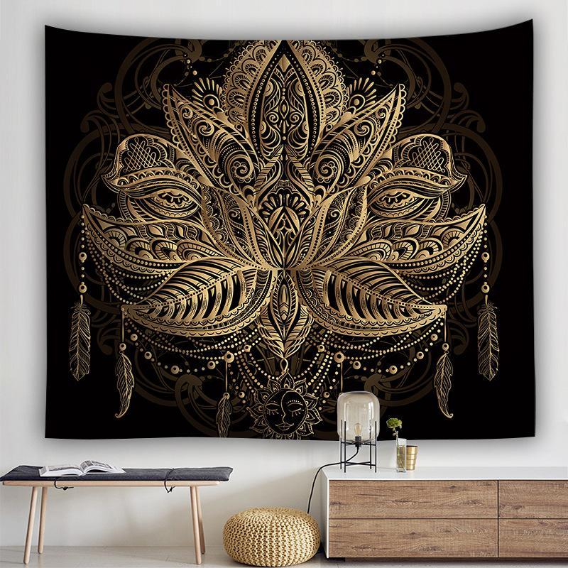 Golden Dreamcatcher Tapestry Nordic Style Cotton Fabric Home Decor