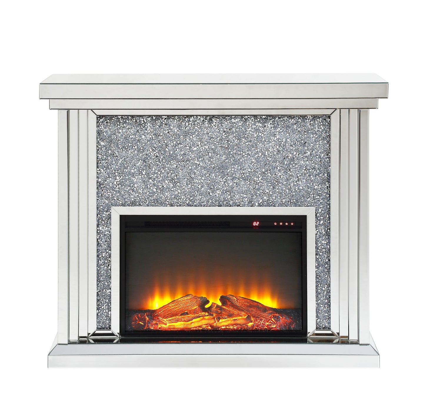 Mirrored Faux Diamonds Electric Fireplace - Silver