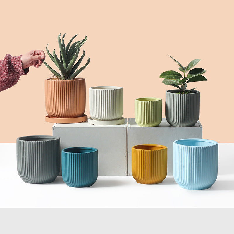 Ceramic Flower Pot Set - Nordic Style Garden Planters with Gold & Hole Options