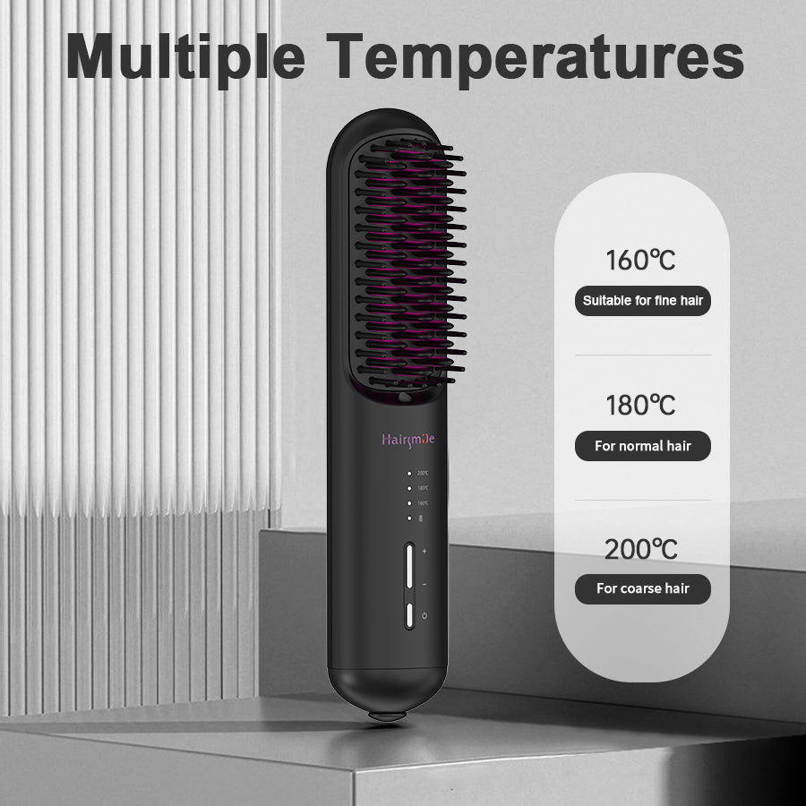 Portable Cordless Hair Straightener Brush - USB Rechargeable Ionic Comb