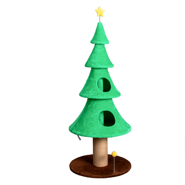 Large 59in Christmas Tree Cat Tower with Condos & Scratching Post - Green