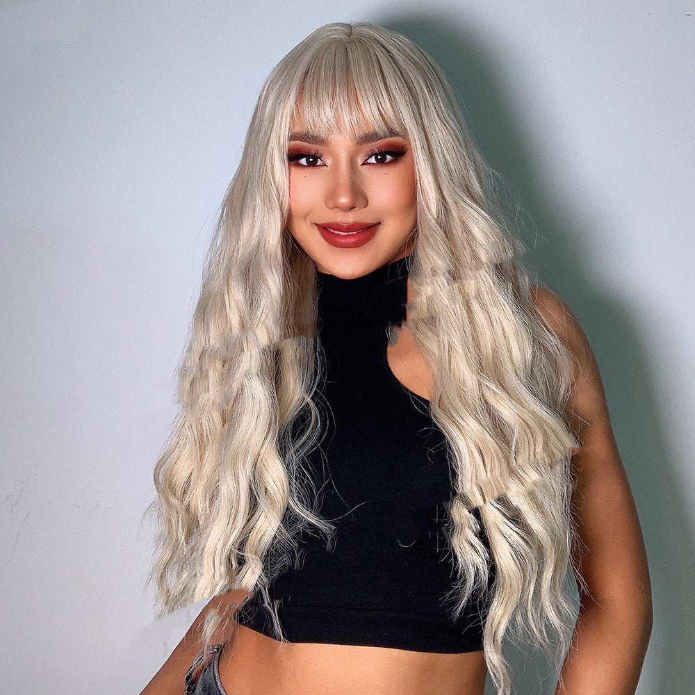 Women's Fashion Woven Wig Headgear - Long Curly Style, White Gold