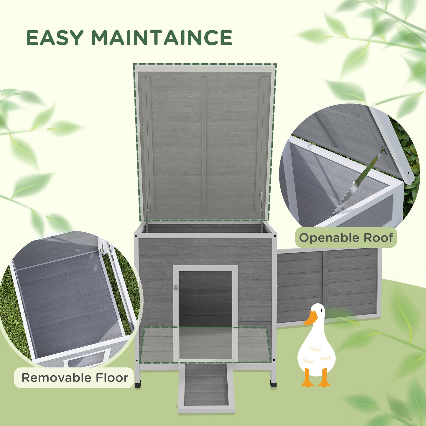 Wooden Duck Coop with Openable Roof, Removable Floor & Ramp, Fits 2-4 Birds - Light Gray