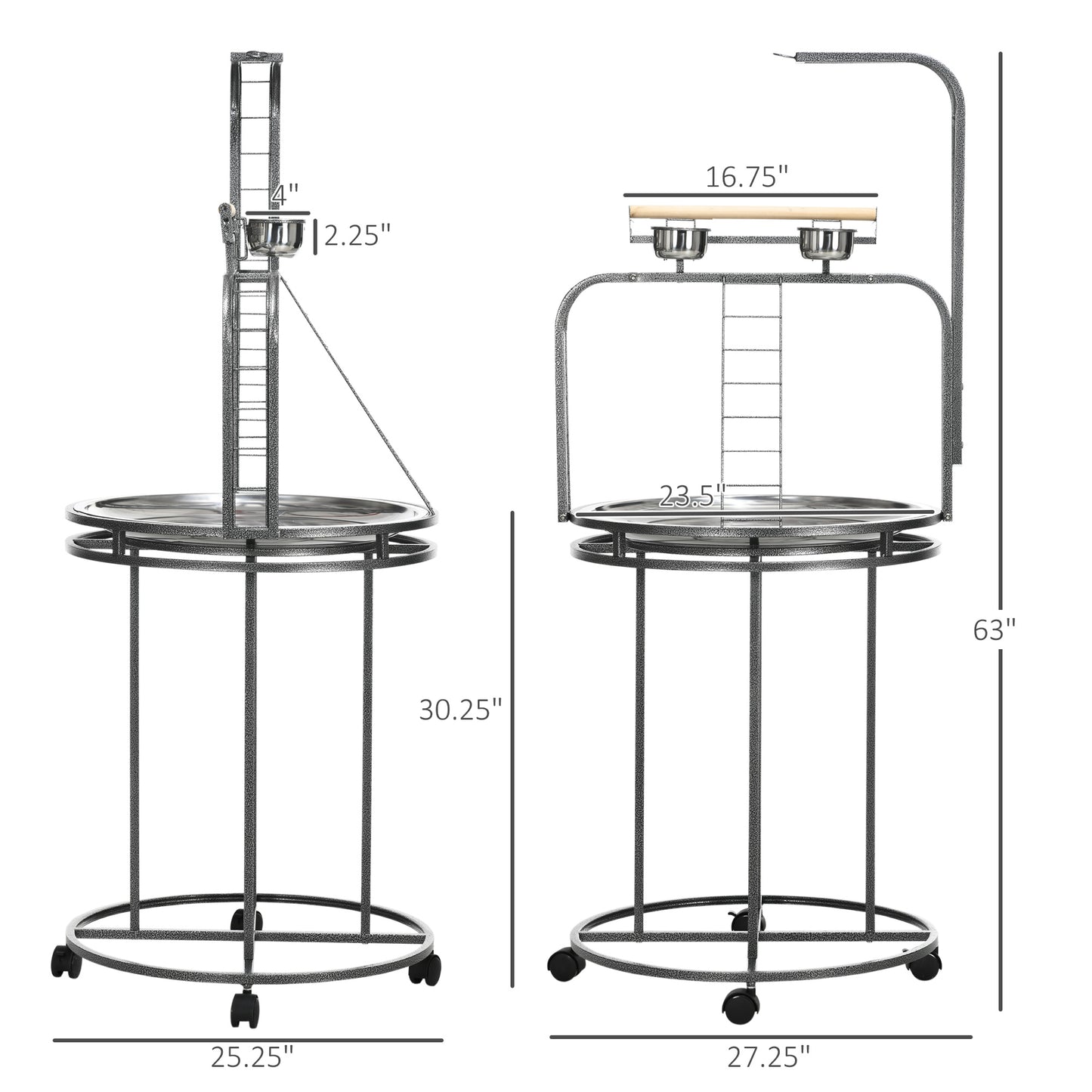 Large Bird Perch Stand with Toy Hooks and Ladders - Wooden & Steel Gray