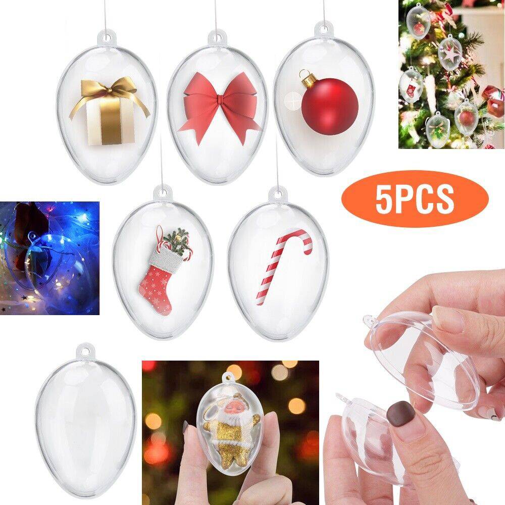 5 PCS Clear Plastic Fillable Christmas Tree Ornaments