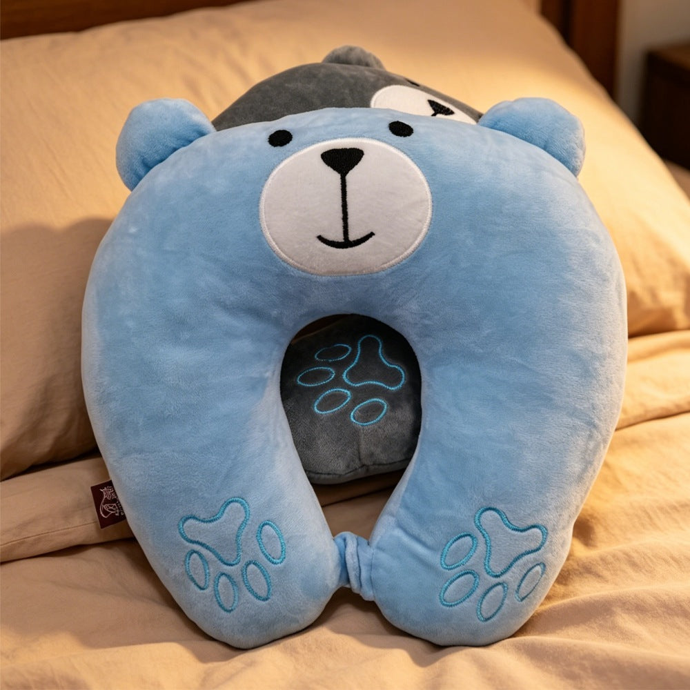 Cute Animal Travel Neck Pillow with Plush Support for Airplane Office