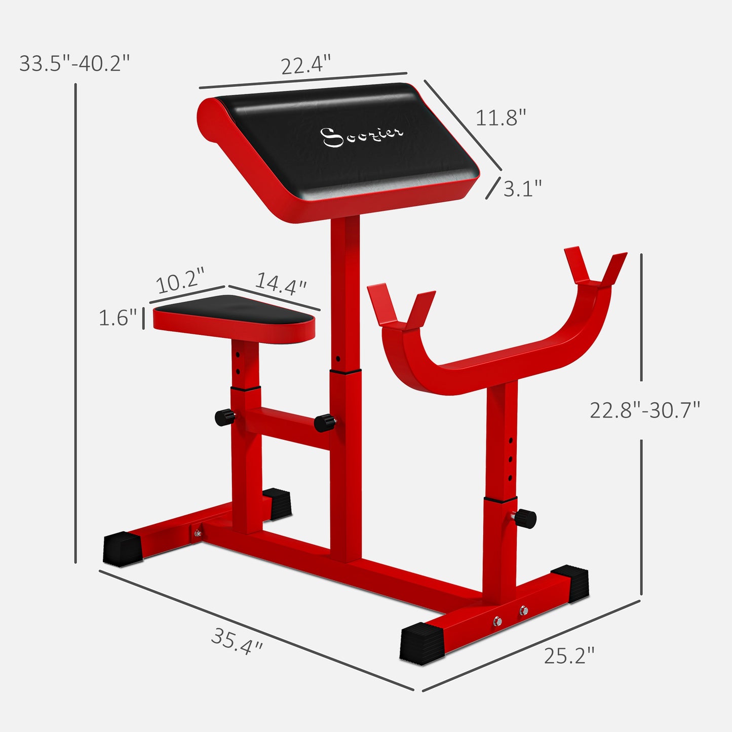 Adjustable Preacher Curl Bench for Strength Training - Red