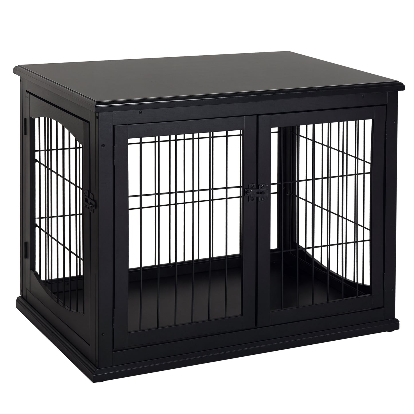 Dog Crate End Table 32 Inch Small Dog Kennel with Lockable Doors - Black