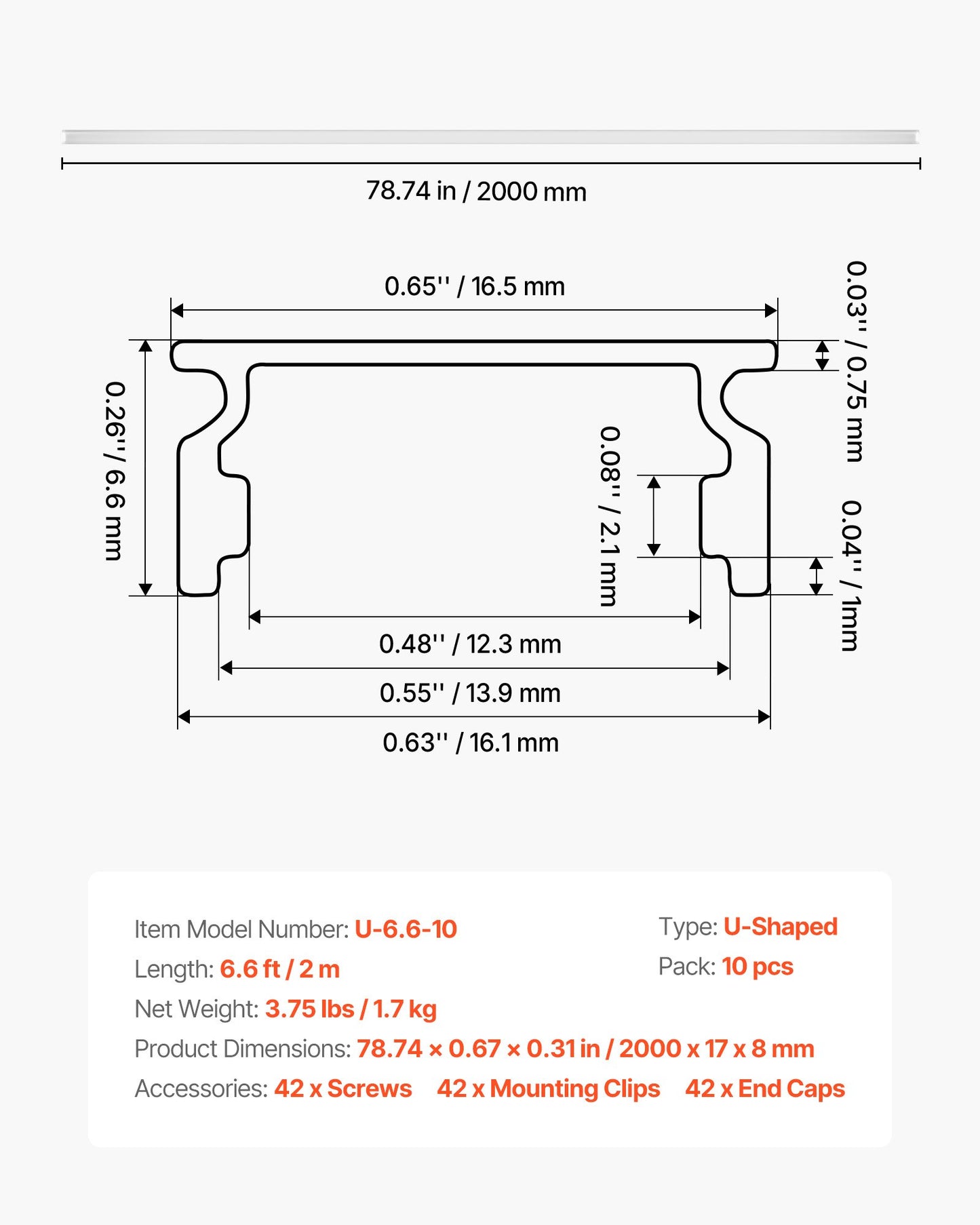 10-Pack 6.6 Ft U Shape LED Aluminum Channel with Milky Cover for LED Strip Lighting